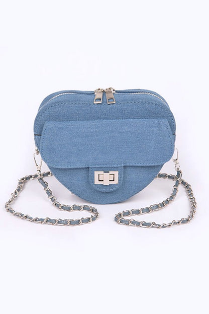 Denim Heart Shape Crossbody Swing Bag - Pikemla