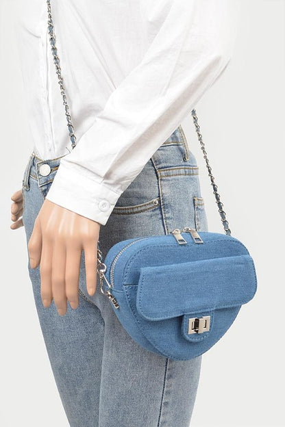 Denim Heart Shape Crossbody Swing Bag - Pikemla