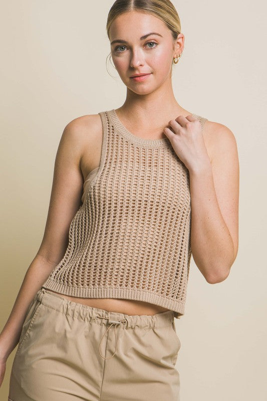 Sleeveless Open Knit Crop Top - Pikemla