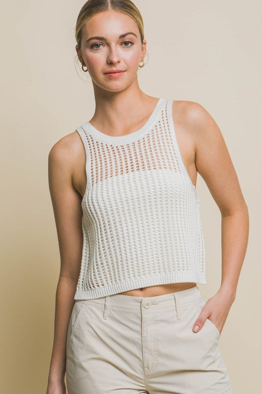 Sleeveless Open Knit Crop Top - Pikemla