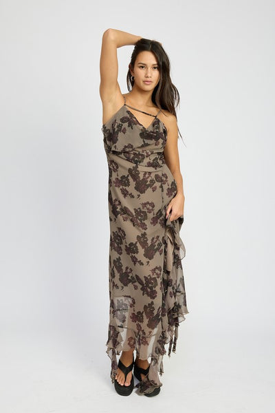 FLORAL RUFFLE MAXI DRESS - Pikemla