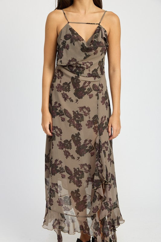 FLORAL RUFFLE MAXI DRESS - Pikemla