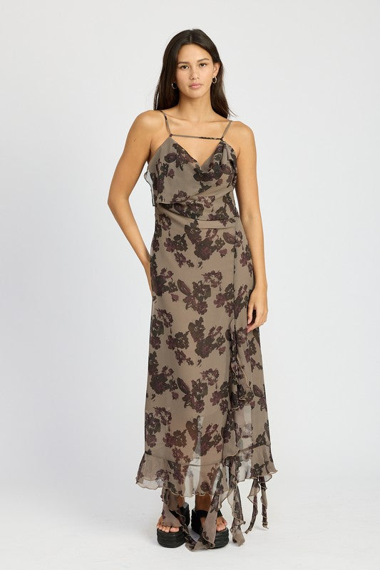 FLORAL RUFFLE MAXI DRESS - Pikemla