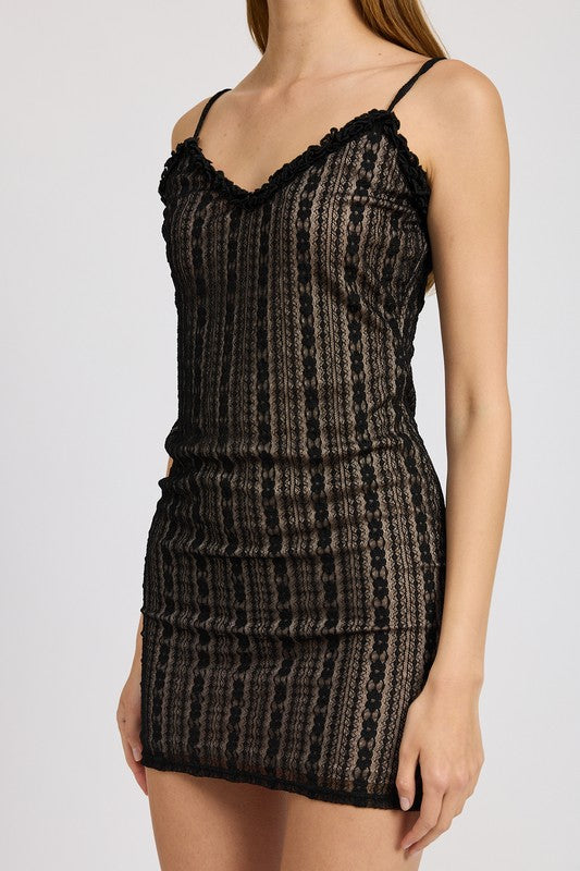 Ruffle Lace Mini Dress - Pikemla