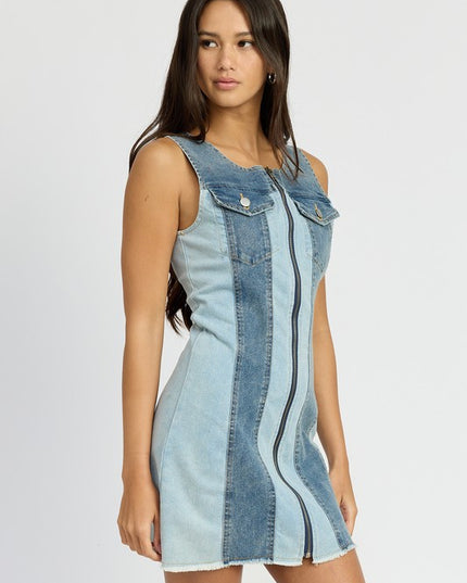 Loren Colorblock Denim Mini Dress - Pikemla