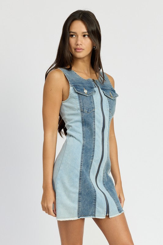 Loren Colorblock Denim Mini Dress - Pikemla