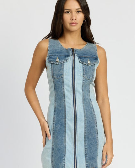 Loren Colorblock Denim Mini Dress - Pikemla