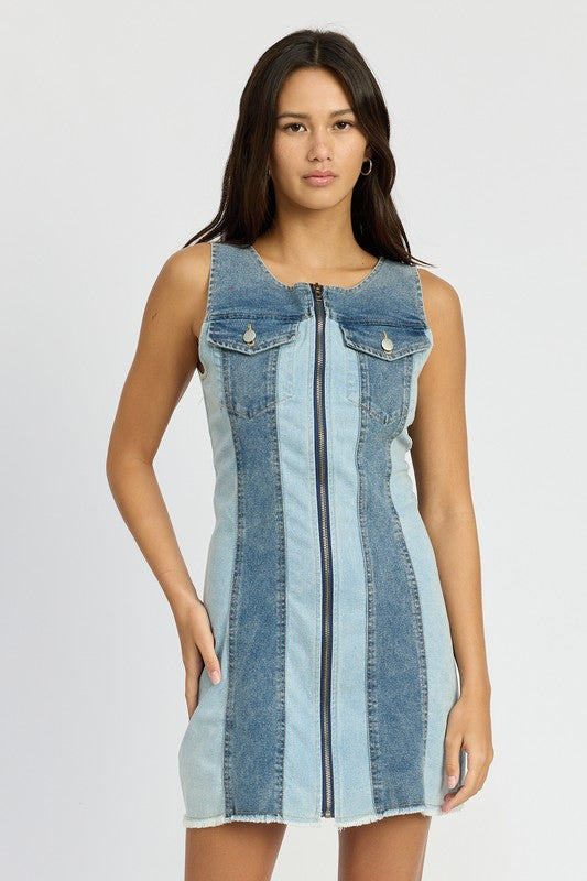 Loren Colorblock Denim Mini Dress - Pikemla