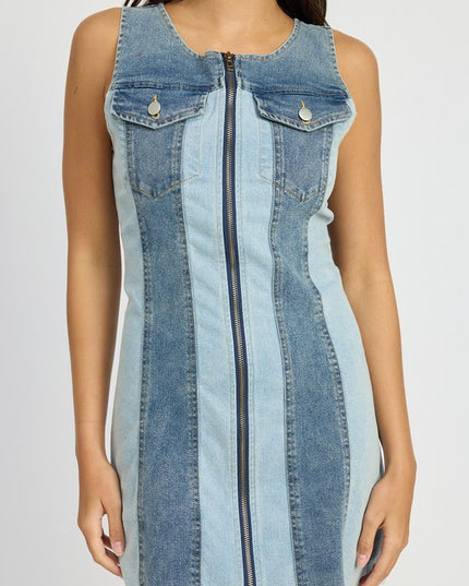 Loren Colorblock Denim Mini Dress - Pikemla