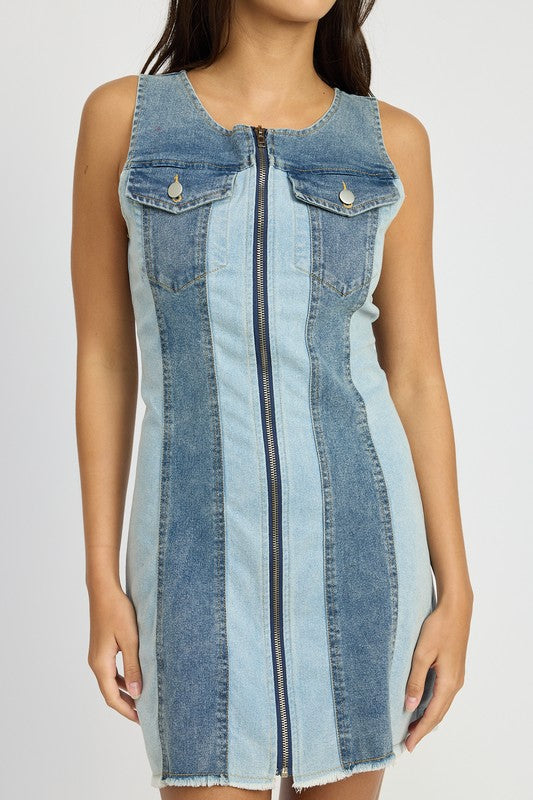 Loren Colorblock Denim Mini Dress - Pikemla