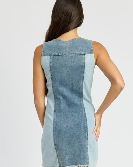 Loren Colorblock Denim Mini Dress - Pikemla