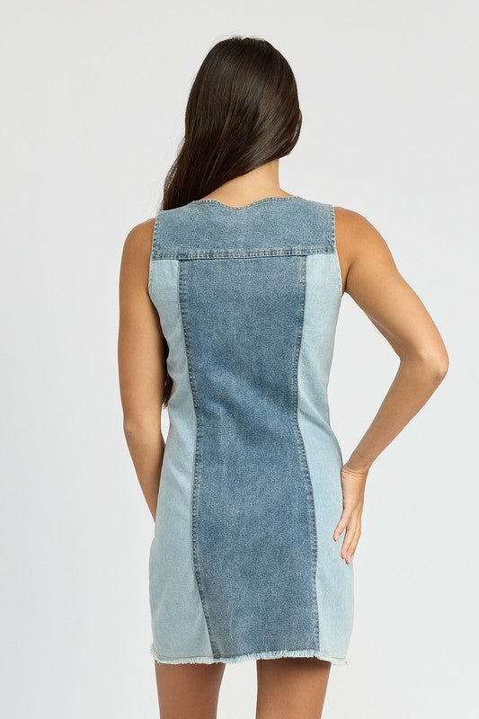 Loren Colorblock Denim Mini Dress - Pikemla