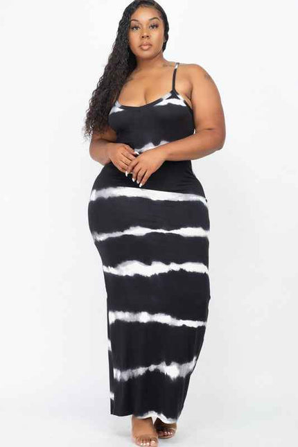 Plus Size Stripe Tie Dye Maxi Curvy Dress