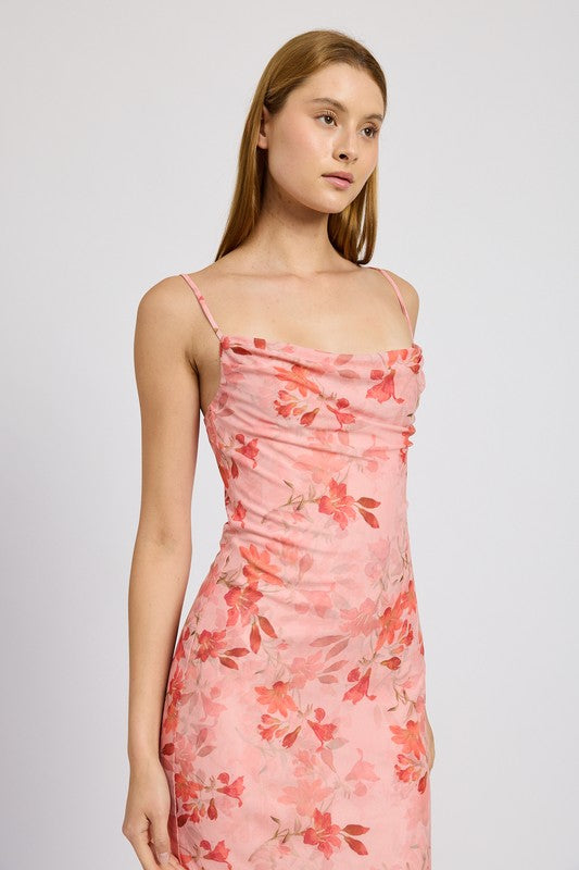 FLORAL ASYMMETRICAL DRESS WITH RUFFLE DETAIL - Pikemla