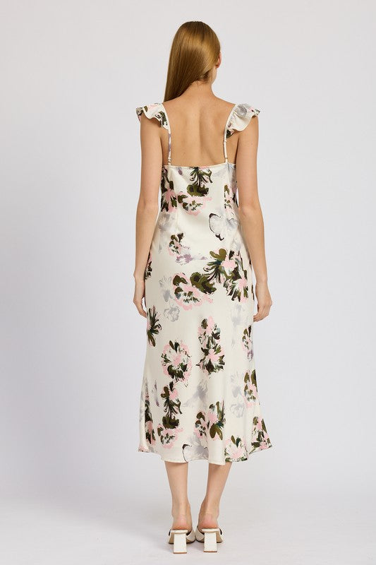 FLORAL MIDI DRESS WITH LACE DETAIL - Pikemla