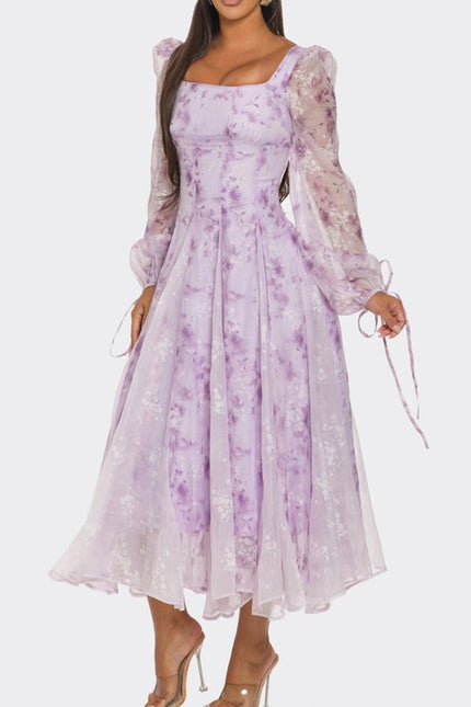 Lavender Blossom Puff Sleeve Dress - Pikemla