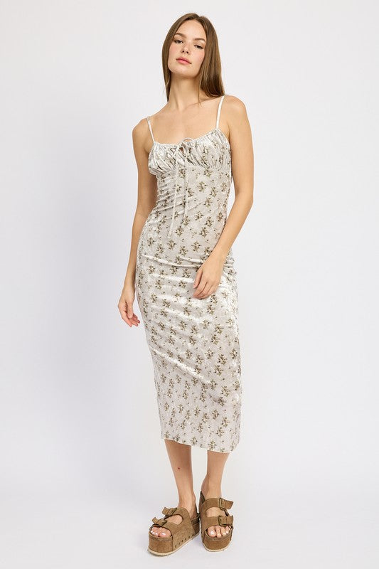 PRINTED SPAGHETTI STRAP MIDI DRESS - Pikemla