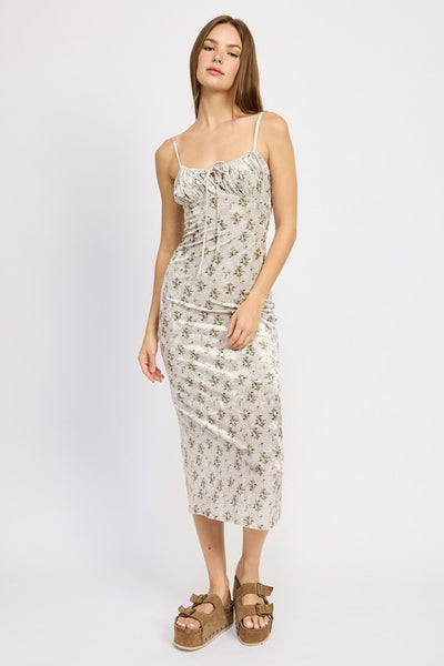 PRINTED SPAGHETTI STRAP MIDI DRESS - Pikemla