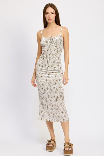 PRINTED SPAGHETTI STRAP MIDI DRESS - Pikemla