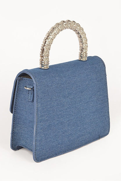 Silver Top Handle Denim Swing Bag - Pikemla