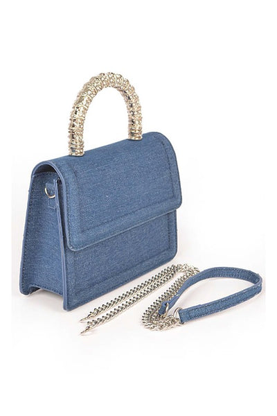 Silver Top Handle Denim Swing Bag - Pikemla