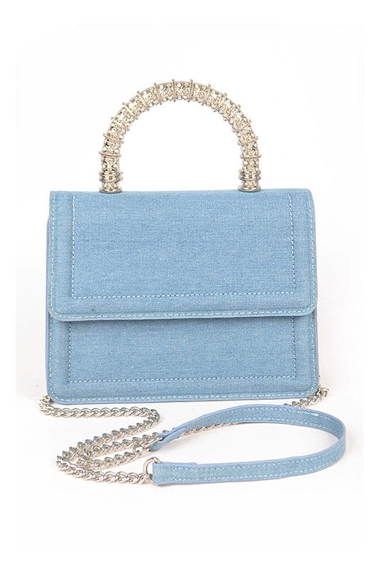 Silver Top Handle Denim Swing Bag - Pikemla