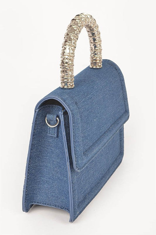 Silver Top Handle Denim Swing Bag - Pikemla