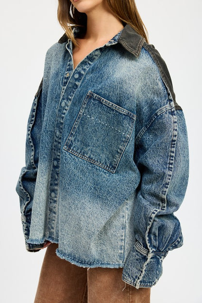 OVERSIZED DENIM JACKET WITH BUTTONS - Pikemla