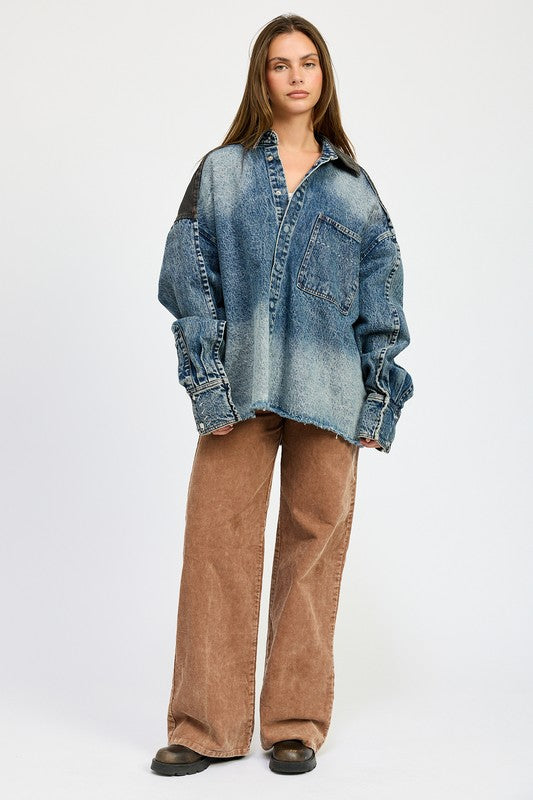 OVERSIZED DENIM JACKET WITH BUTTONS - Pikemla