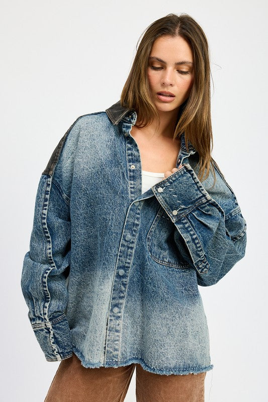 OVERSIZED DENIM JACKET WITH BUTTONS - Pikemla