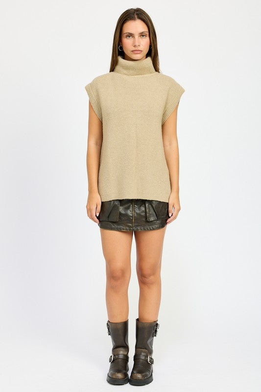 SPLIT BACK TURTLE NECK SWEATER TOP - Pikemla