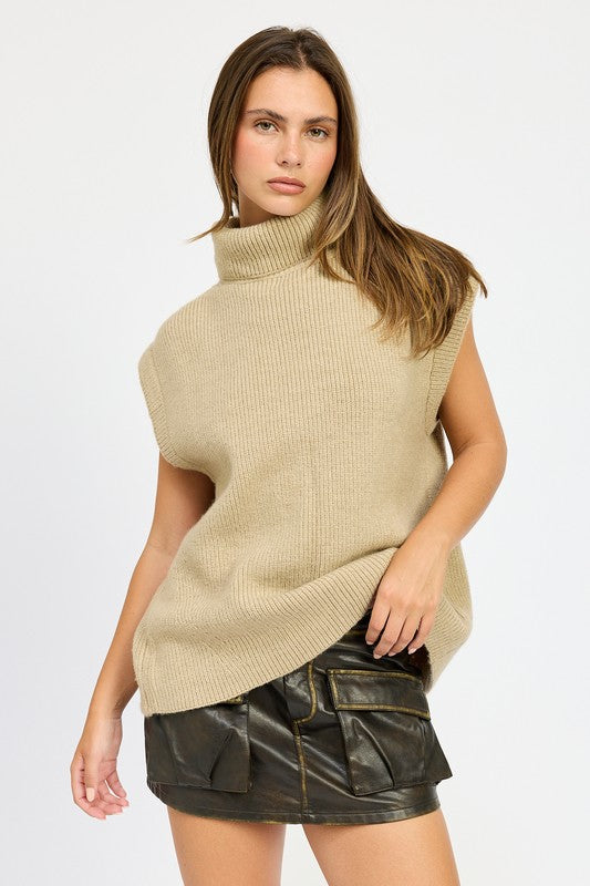 SPLIT BACK TURTLE NECK SWEATER TOP - Pikemla