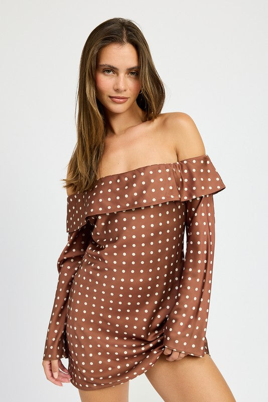 OFF SHOULDER POLKA DOT MINI DRESS - Pikemla