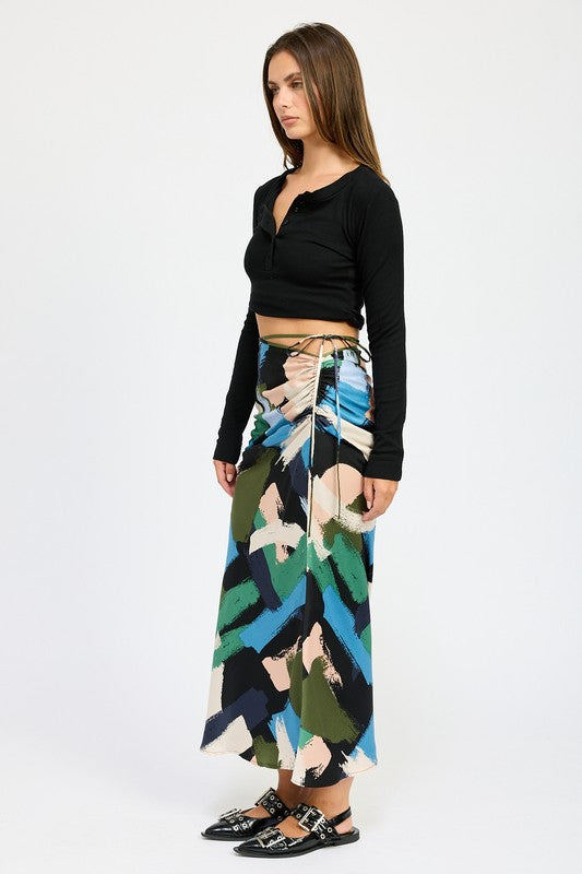 Side Ruched Maxi Skirt - Pikemla