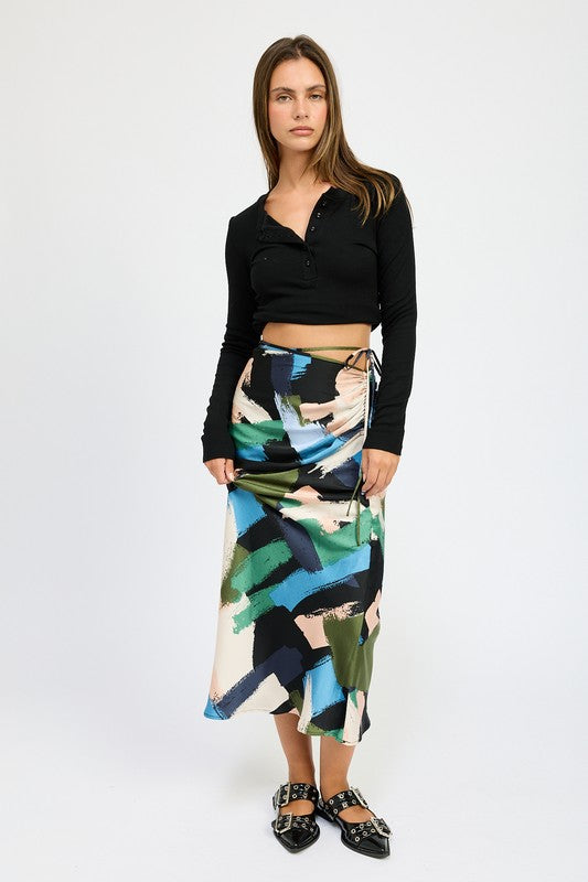 SIDE RUCHED MIDI SKIRT - Pikemla