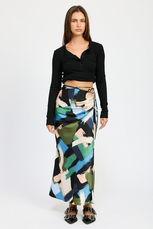 Side Ruched Maxi Skirt - Pikemla