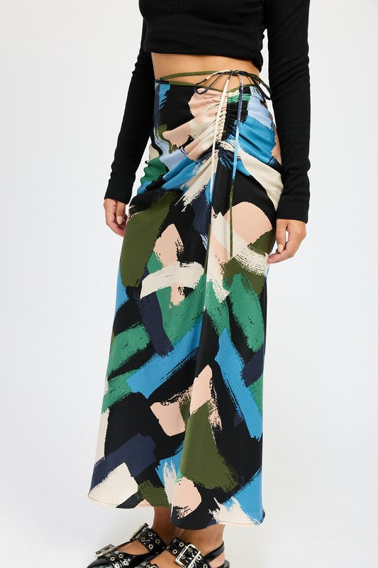 Side Ruched Maxi Skirt - Pikemla