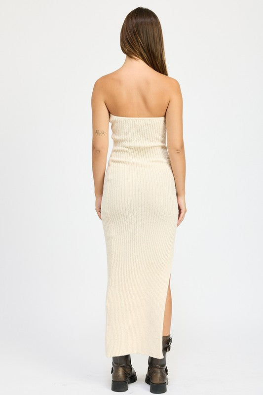 ASYMMETRICAL RIBBED MAXI TUBE DRESS - Pikemla