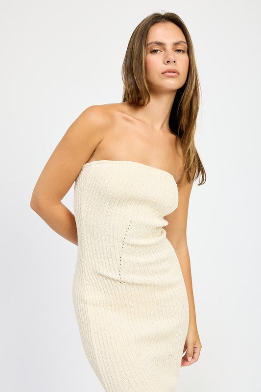 ASYMMETRICAL RIBBED MAXI TUBE DRESS - Pikemla