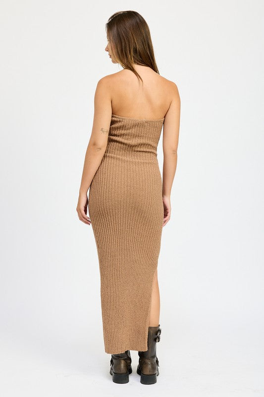 ASYMMETRICAL RIBBED MAXI TUBE DRESS - Pikemla