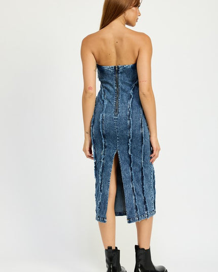 Frayed Denim Midi Dress - Pikemla
