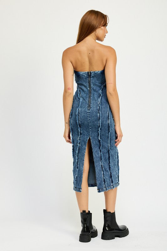 Frayed Denim Midi Dress - Pikemla