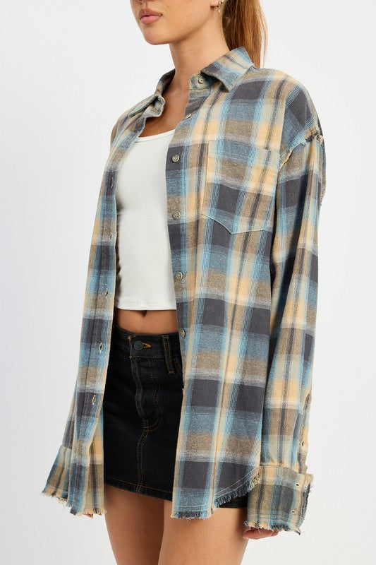 ACID WASH FLANNEL SHIRT - Pikemla