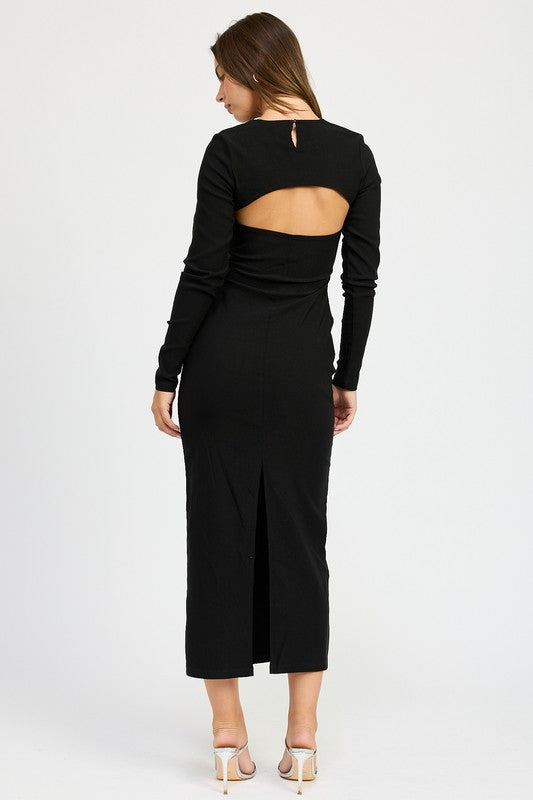 LONG SLEEVE CUTOUT MIDI DRESS - Pikemla