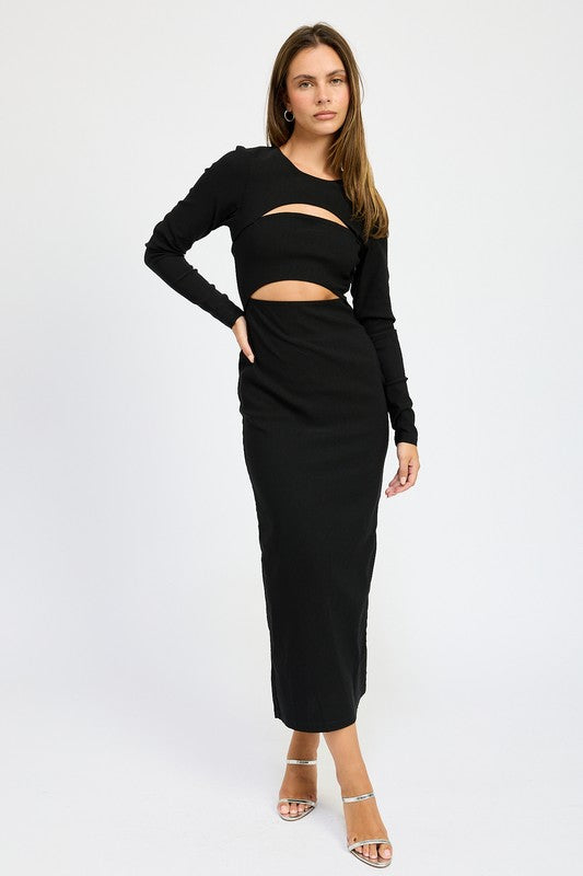 LONG SLEEVE CUTOUT MIDI DRESS - Pikemla