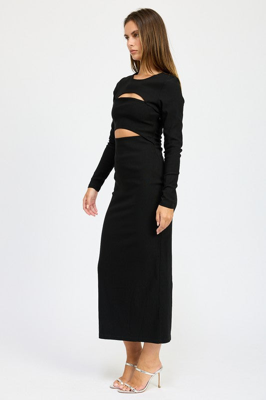 LONG SLEEVE CUTOUT MIDI DRESS - Pikemla