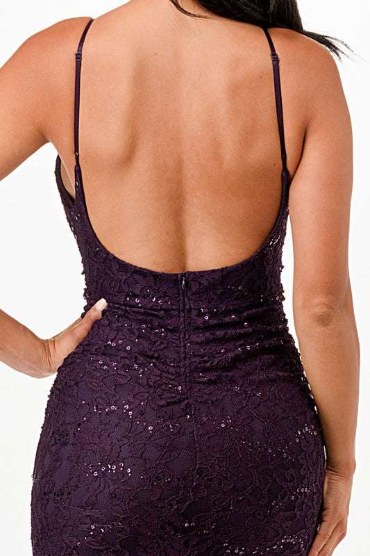 Shimmery Lace Open-Back Gown - Pikemla