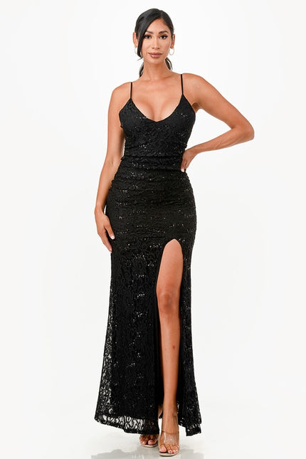 Shimmery Lace Open-Back Gown - Pikemla