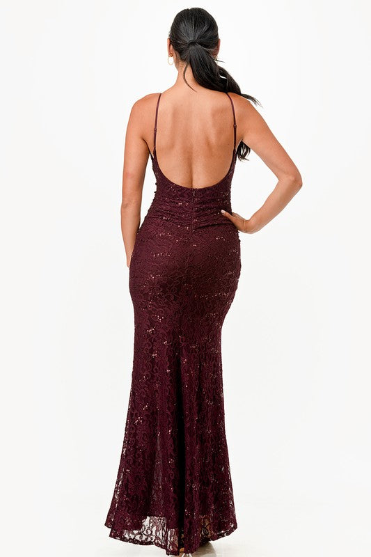 Shimmery Lace Open-Back Gown - Pikemla