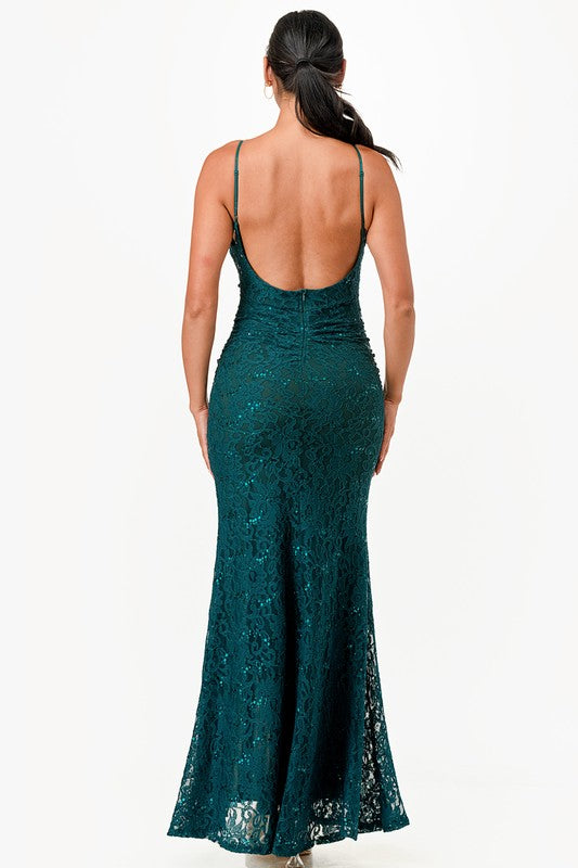 Shimmery Lace Open-Back Gown - Pikemla